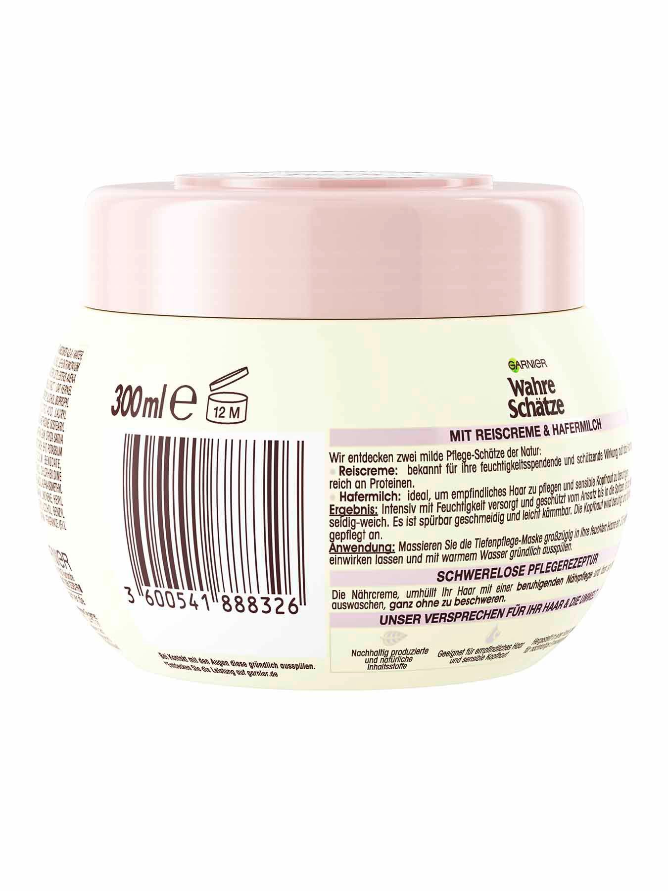 Tiefenpflege-Maske-Wahre-Schaetze-Sanfte-Hafermilch-300ml-Rueckseite-Garnier-De-gross